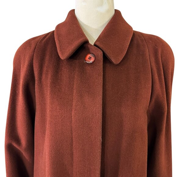 Evan Picone Brown Wool Long Trench Coat & Scarf Size 8 Vintage 1980s Made in USA - Picture 4 of 12